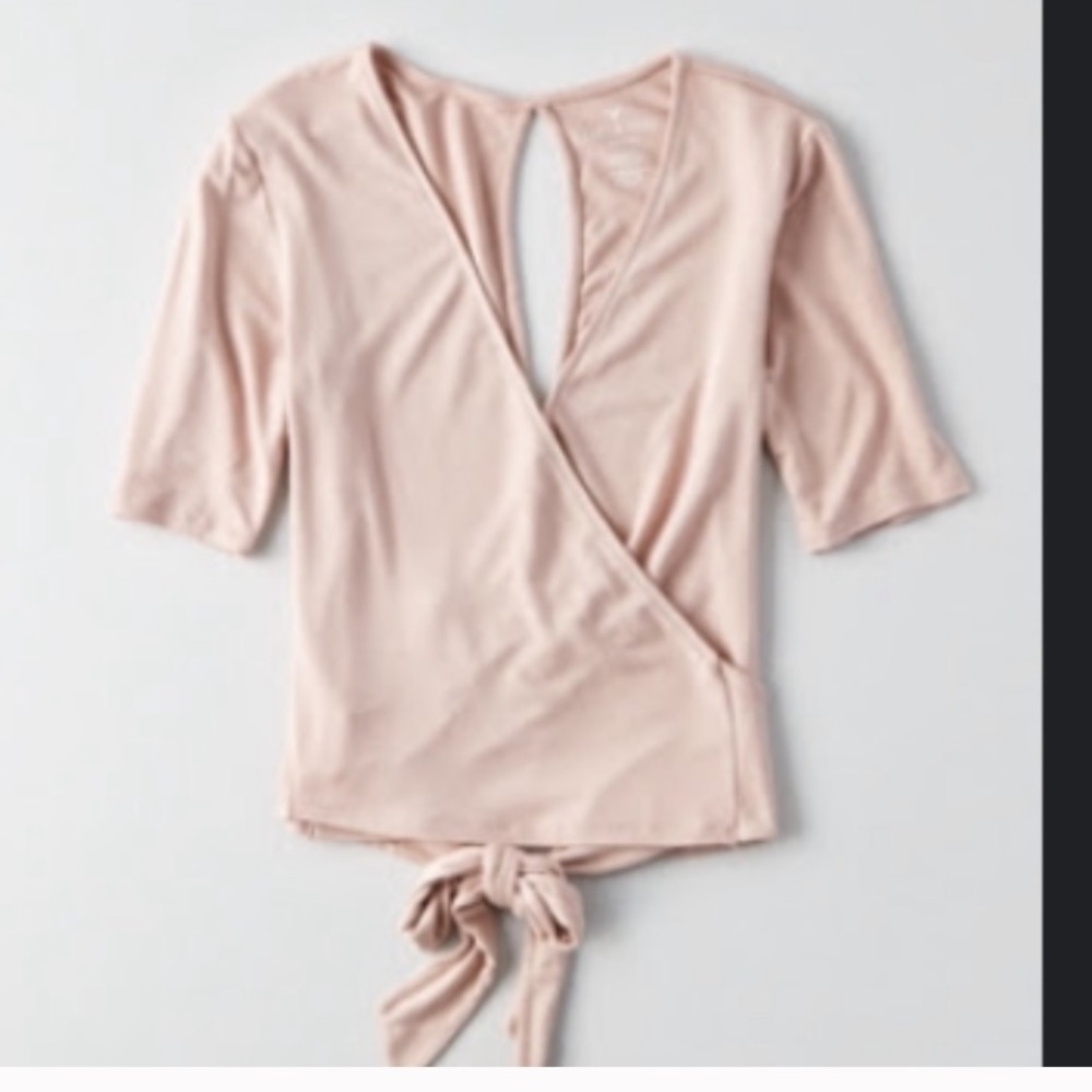 American Eagle Outfitters Pink Wrap Top Small Crop
